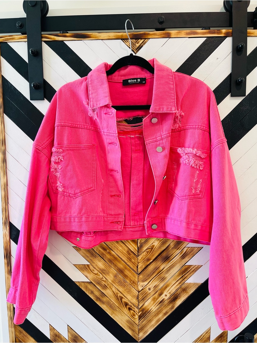 Blue B Women's Hot Pink Cropped Denim Jacket